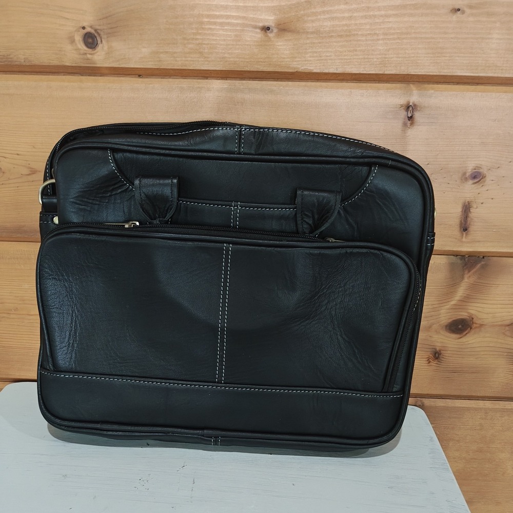 Handmade World Black Leather 15" Bag I2 - Picture 4 of 6
